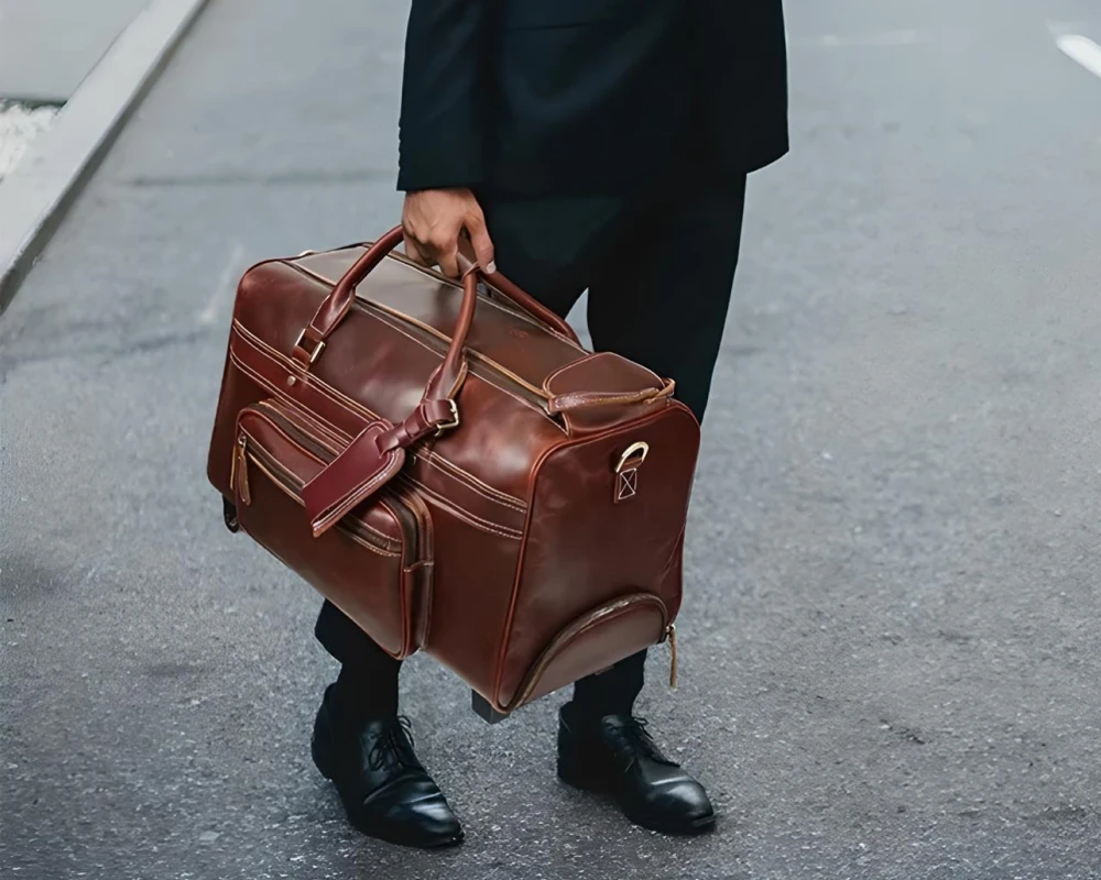 leather carry on duffel bag with wheels