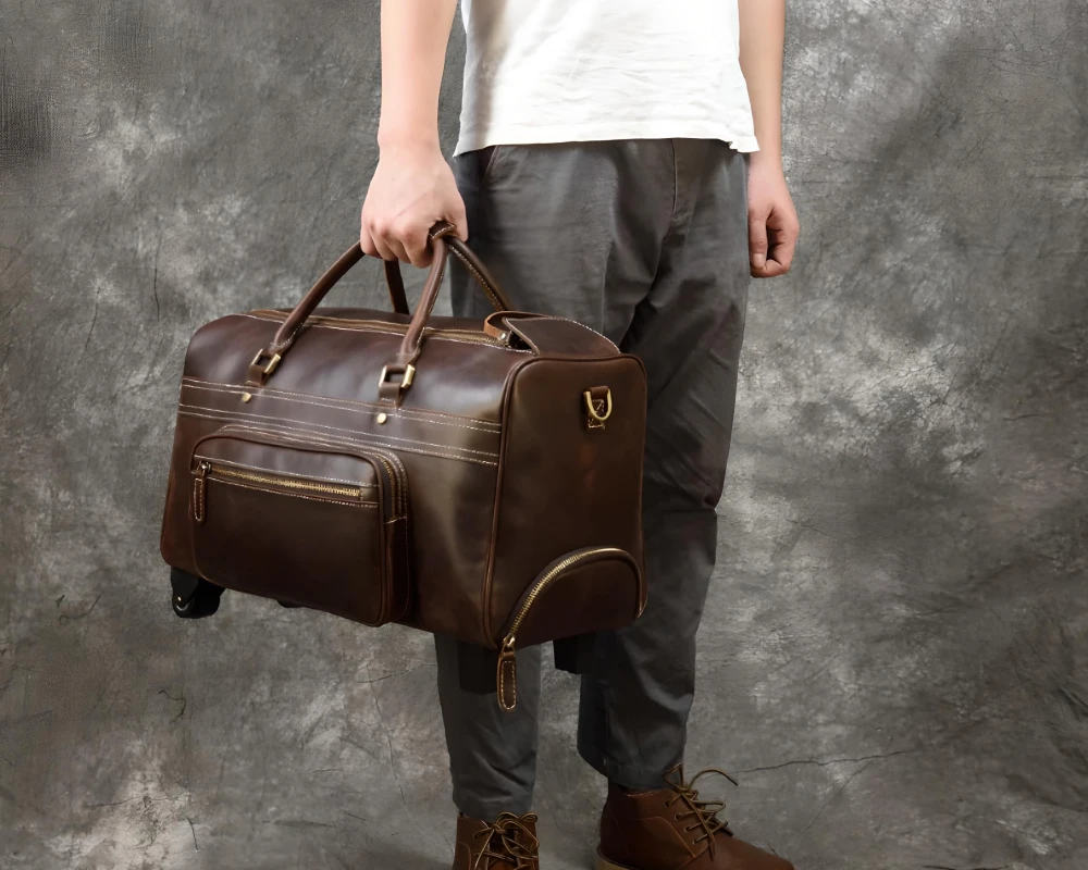 leather rolling carry-on luggage